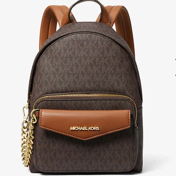 Michael Kors Brown MK Logo Mini Backpack with Tan Card Case - Picture 2 of 5